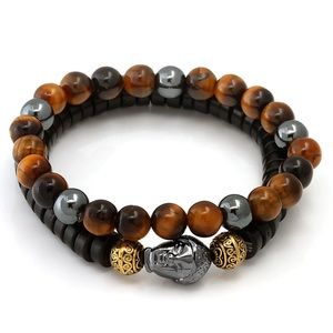 Marz Los Angeles Genuine Stone Auspicious Buddha Set Bracelets